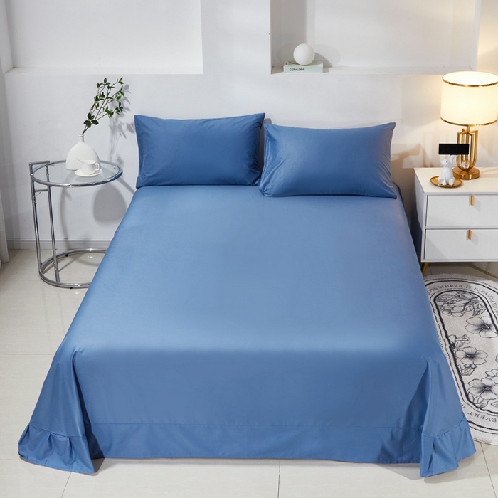 91家纺网 家纺一手货源 找家纺 晶缦家纺 2026新款喷气A类全棉13376纯棉斜纹纯色单床单单品床单床单单件 沐朗-牛仔蓝