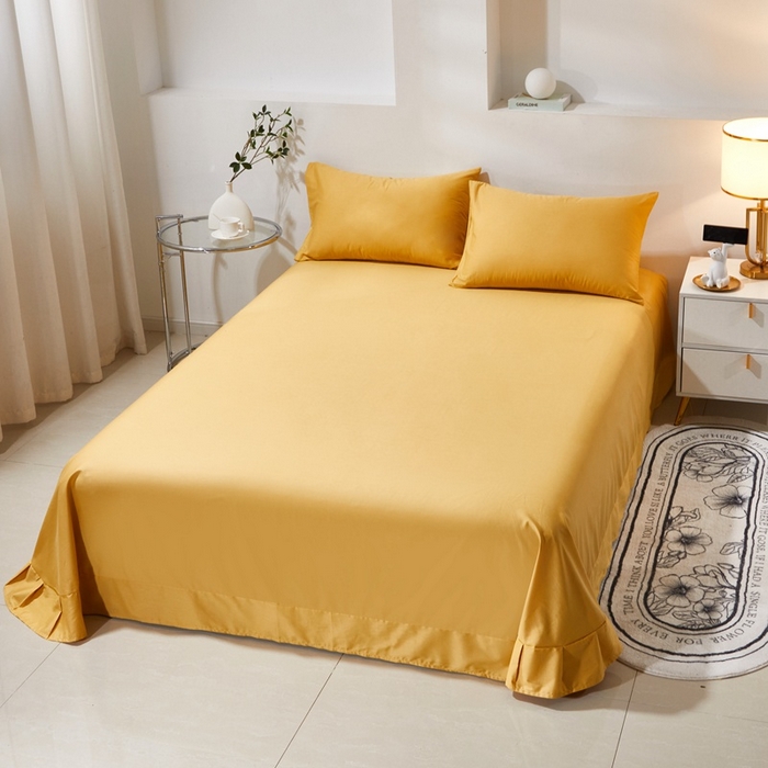 91家纺网 家纺一手货源 找家纺 晶缦家纺 2026新款喷气A类全棉13376纯棉斜纹纯色单床单单品床单床单单件 沐朗-杏黄