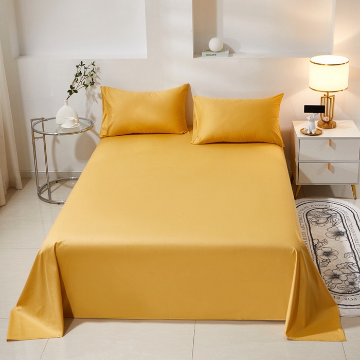 91家纺网 家纺一手货源 找家纺 晶缦家纺 2026新款喷气A类全棉13376纯棉斜纹纯色单床单单品床单床单单件 沐朗-杏黄