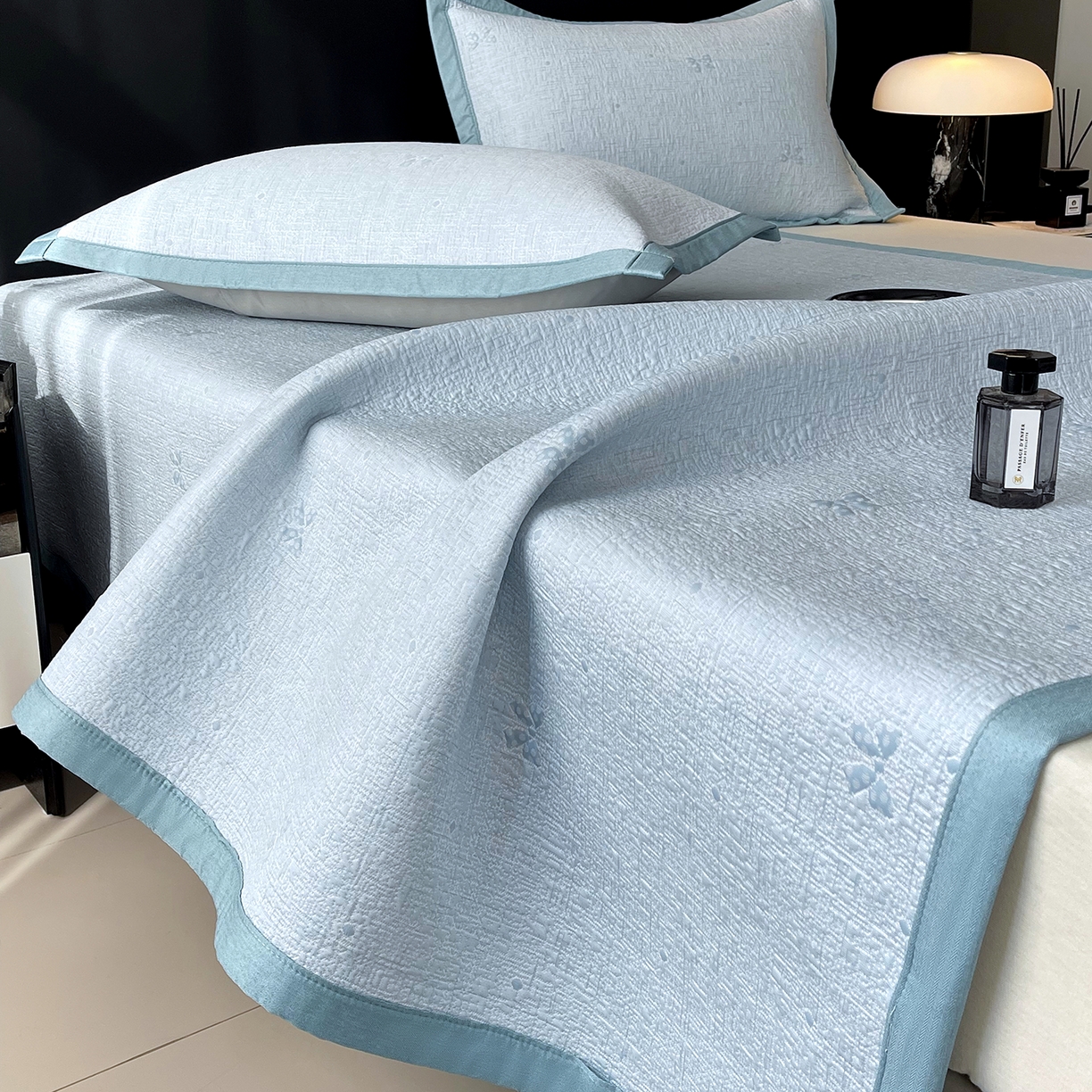 莱米家纺 2026春夏新款全PE双面泡泡提花复合豆豆席凉席席子 蝴蝶结-蓝