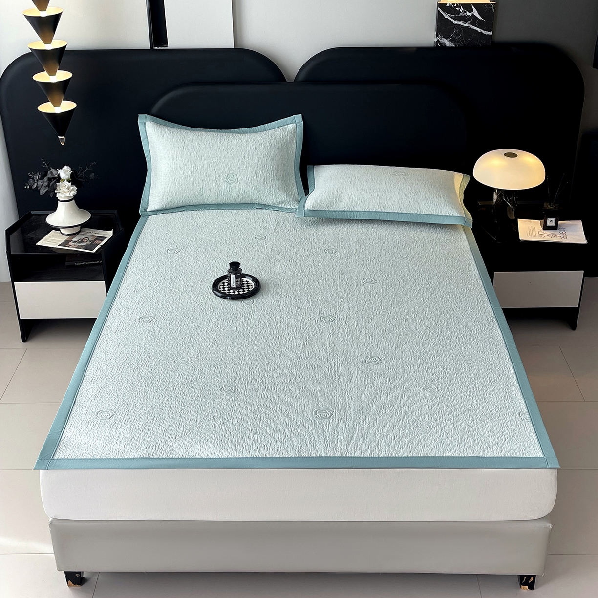 91家纺网 家纺一手货源 找家纺 莱米家纺 2026春夏新款全PE双面泡泡提花复合豆豆席凉席席子 玫瑰-绿