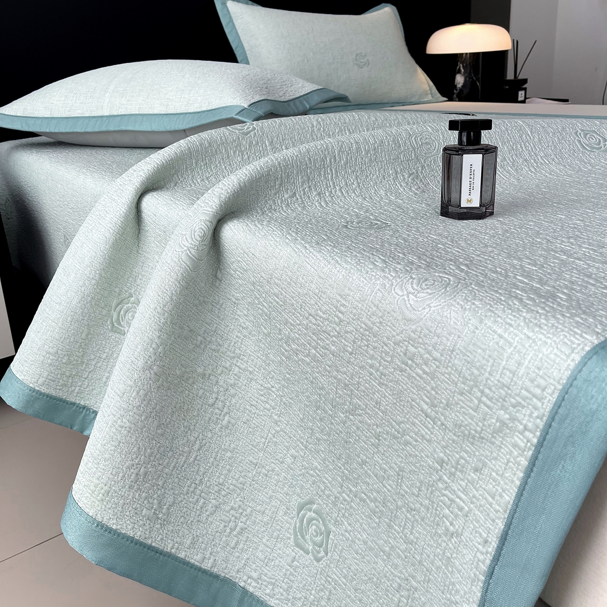 莱米家纺 2026春夏新款全PE双面泡泡提花复合豆豆席凉席席子 玫瑰-绿