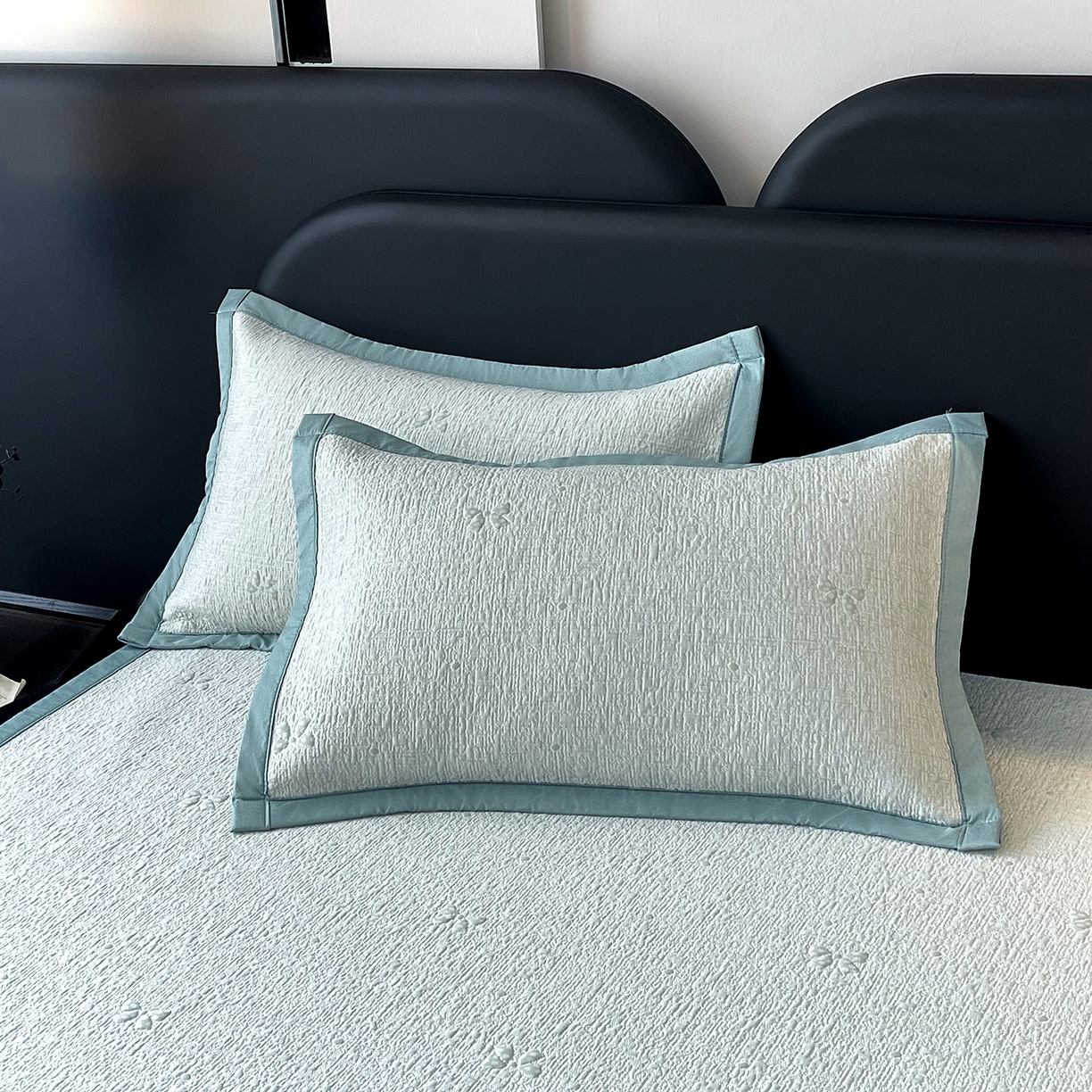 91家纺网 家纺一手货源 找家纺 莱米家纺 2026春夏新款全PE双面泡泡提花复合豆豆席凉席席子 蝴蝶结-绿