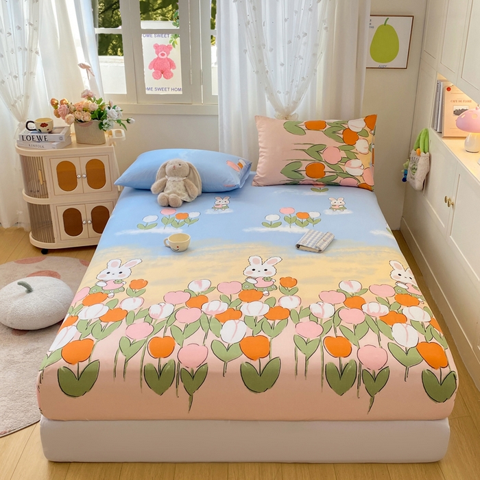 91家纺网 家纺一手货源 找家纺 （总）朵朵家纺 2025新款超柔水洗棉云感印花单床笠床垫保护套床笠（床垫保护套可定制尺寸 ）-场景二