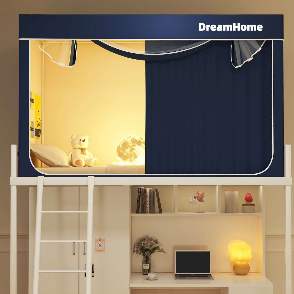 91家纺网 家纺一手货源 找家纺 宅部落 2026新款宅部落学生床帘宿舍上下铺印花无涂层强遮光学生蚊帐 纯色-藏蓝色