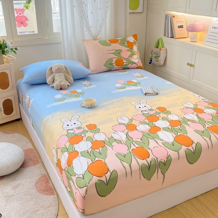 91家纺网 家纺一手货源 找家纺 （总）朵朵家纺 2025新款超柔水洗棉云感印花单床笠床垫保护套床笠（床垫保护套可定制尺寸 ）-场景三