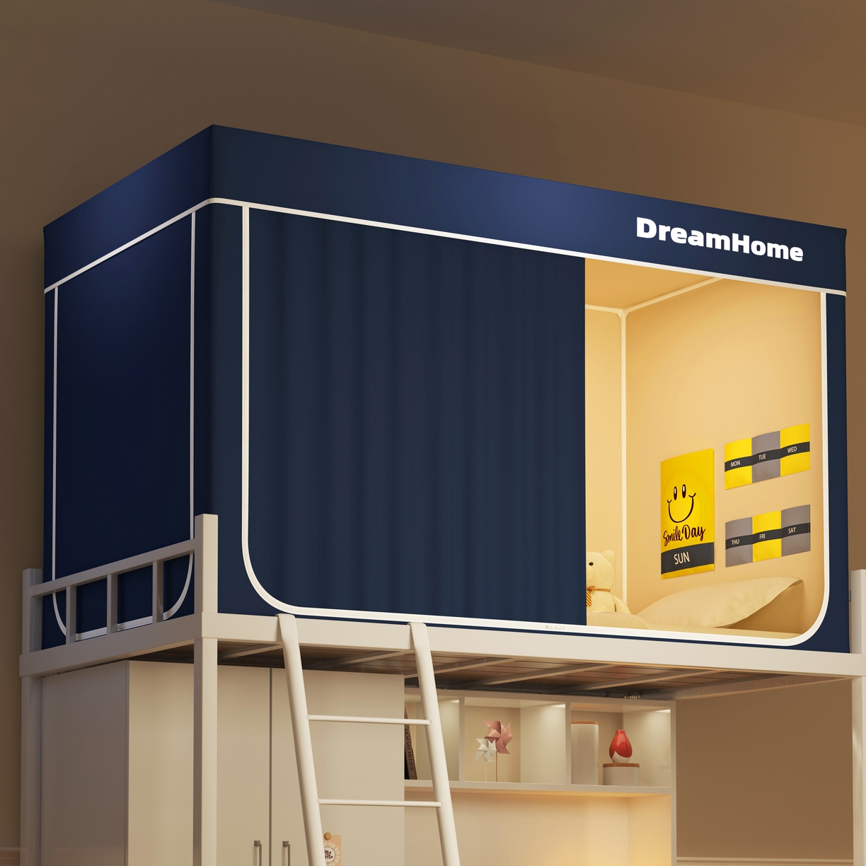 91家纺网 家纺一手货源 找家纺 宅部落 2026新款宅部落学生床帘宿舍上下铺印花无涂层强遮光学生蚊帐 纯色-藏蓝色