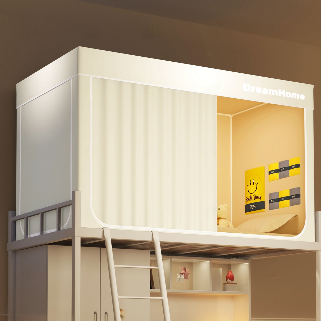 91家纺网 家纺一手货源 找家纺 宅部落 2026新款宅部落学生床帘宿舍上下铺印花无涂层强遮光学生蚊帐 纯色-淡米黄