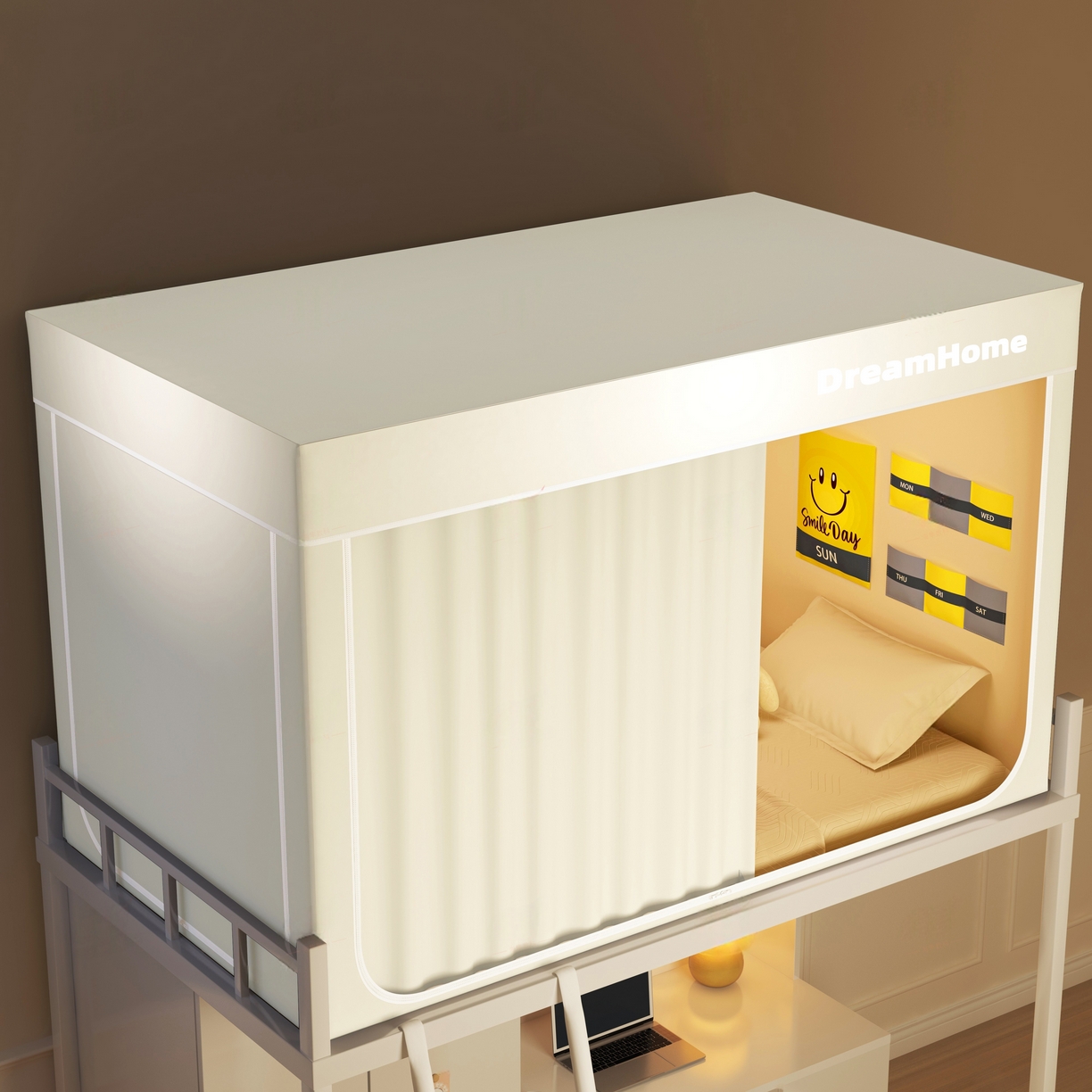 91家纺网 家纺一手货源 找家纺 宅部落 2026新款宅部落学生床帘宿舍上下铺印花无涂层强遮光学生蚊帐 纯色-淡米黄