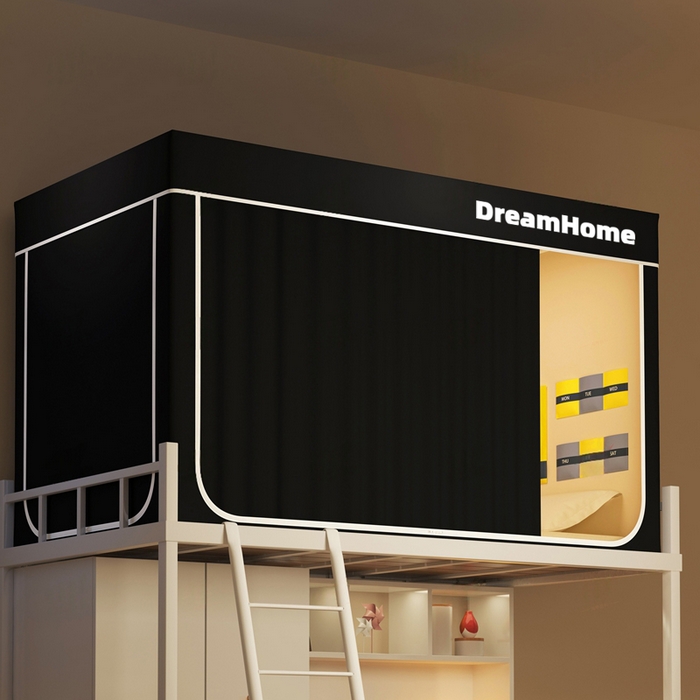 91家纺网 家纺一手货源 找家纺 宅部落 2026新款宅部落学生床帘宿舍上下铺印花无涂层强遮光学生蚊帐 纯色-黑色