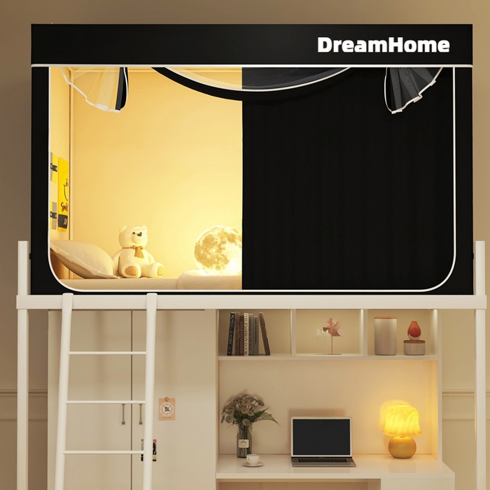 91家纺网 家纺一手货源 找家纺 宅部落 2026新款宅部落学生床帘宿舍上下铺印花无涂层强遮光学生蚊帐 纯色-黑色