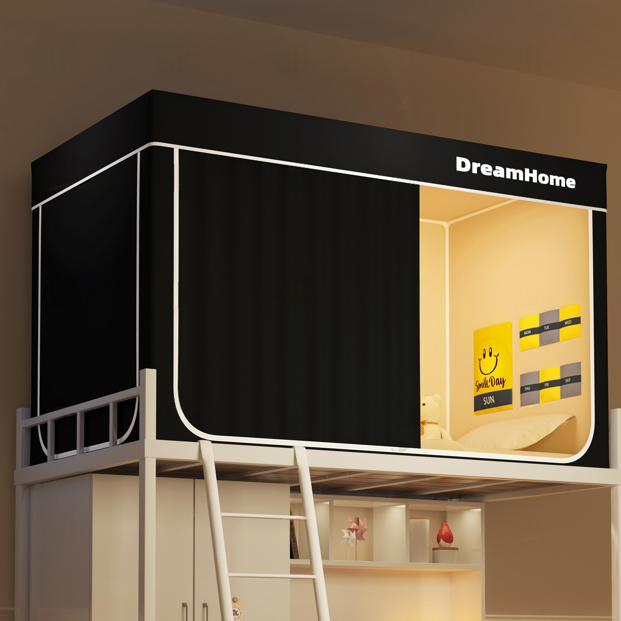 91家纺网 家纺一手货源 找家纺 宅部落 2026新款宅部落学生床帘宿舍上下铺印花无涂层强遮光学生蚊帐 纯色-黑色