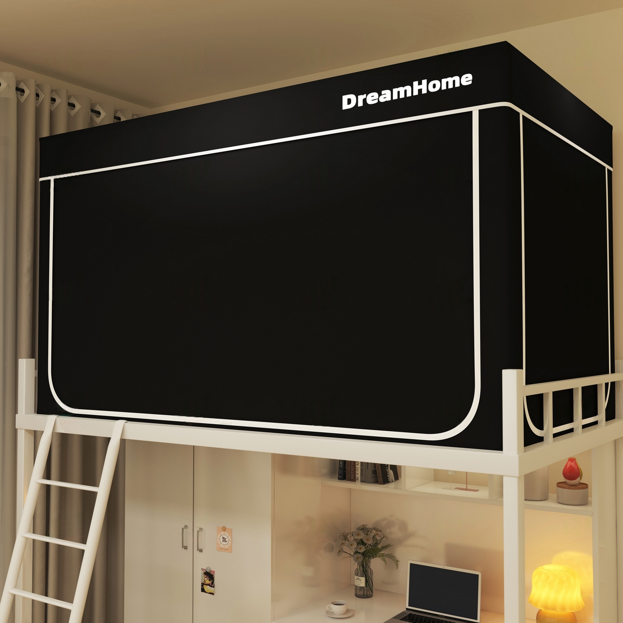 91家纺网 家纺一手货源 找家纺 宅部落 2026新款宅部落学生床帘宿舍上下铺印花无涂层强遮光学生蚊帐 纯色-黑色