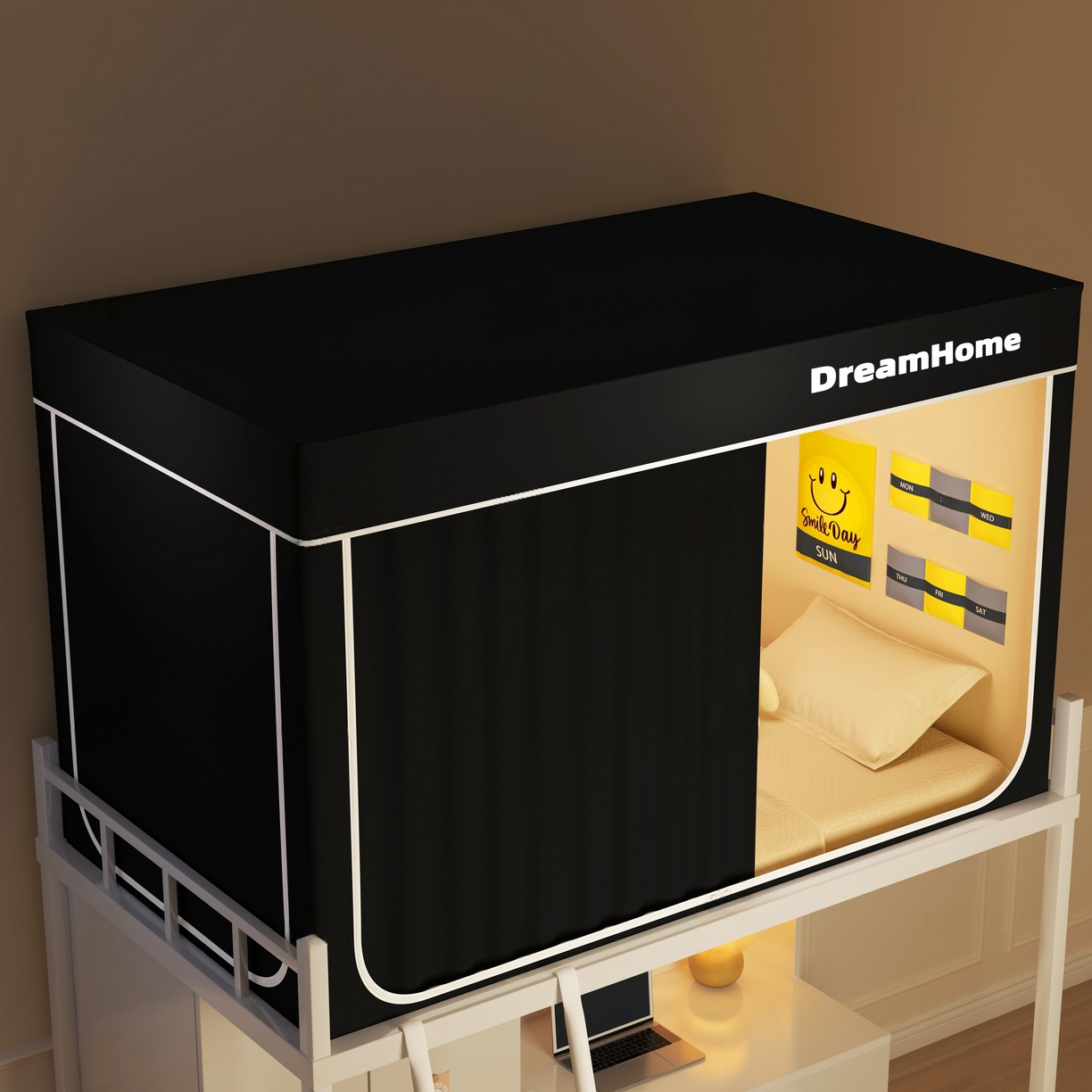 91家纺网 家纺一手货源 找家纺 宅部落 2026新款宅部落学生床帘宿舍上下铺印花无涂层强遮光学生蚊帐 纯色-黑色