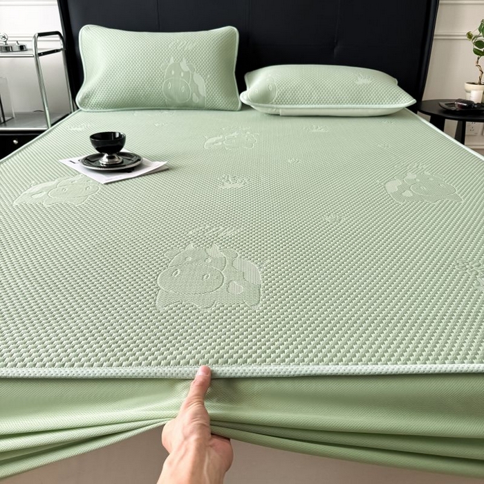 卡罗兰 2026新款豆豆凉席PE提花豆豆席床单床笠款奶牛系列 绿色-床笠