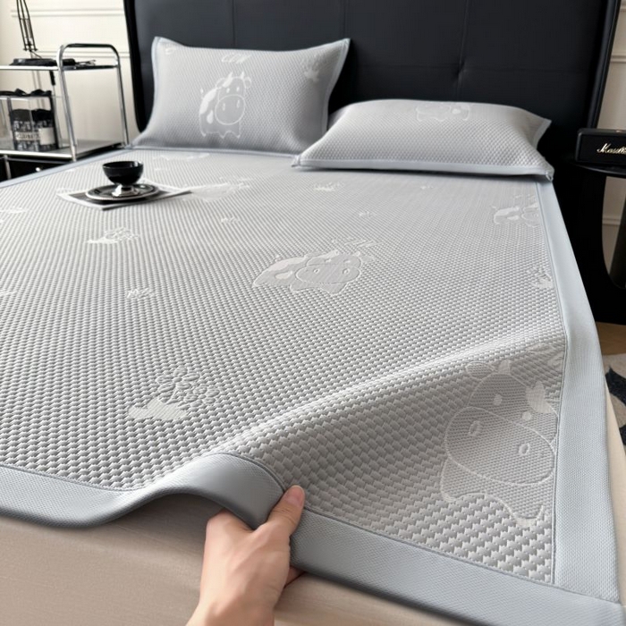 卡罗兰 2026新款豆豆凉席PE提花豆豆席床单床笠款奶牛系列 灰色