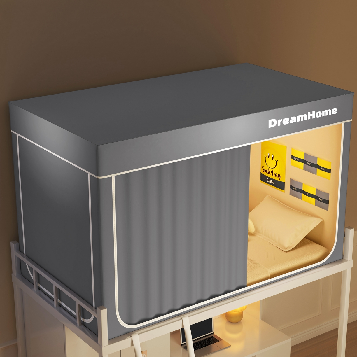 91家纺网 家纺一手货源 找家纺 宅部落 2026新款宅部落学生床帘宿舍上下铺印花无涂层强遮光学生蚊帐 纯色-灰色