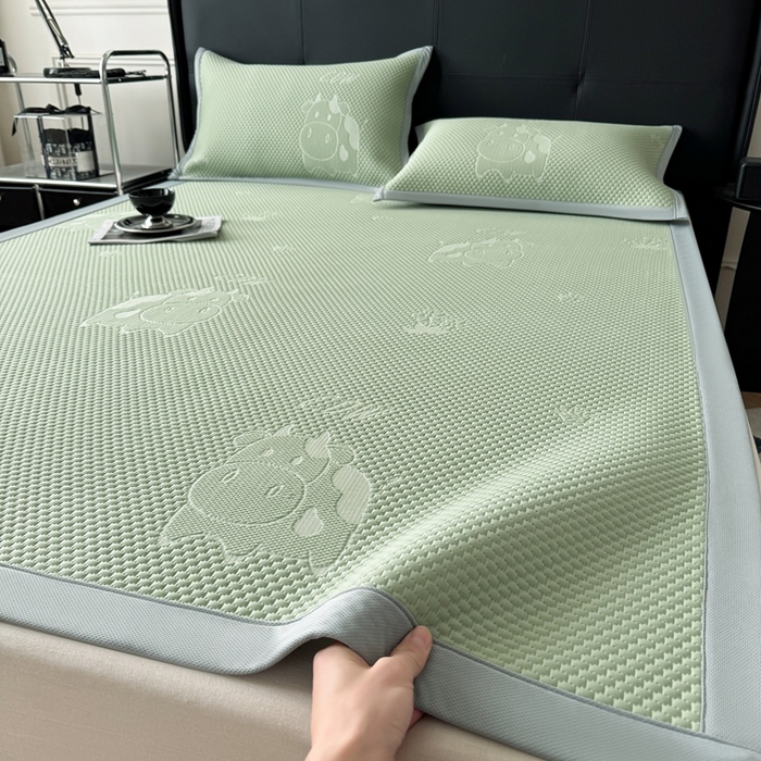 91家纺网 家纺一手货源 找家纺 卡罗兰 2026新款豆豆凉席PE提花豆豆席床单床笠款奶牛系列 绿色