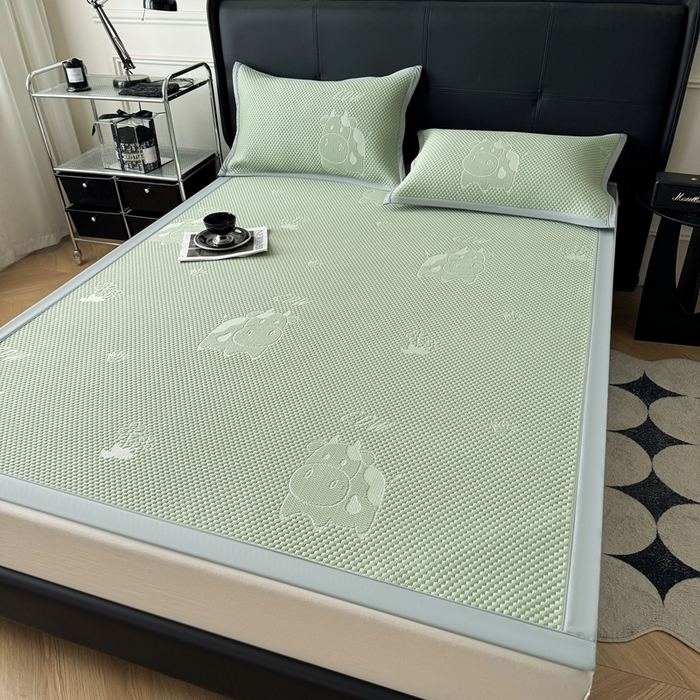 91家纺网 家纺一手货源 找家纺 卡罗兰 2026新款豆豆凉席PE提花豆豆席床单床笠款奶牛系列 绿色