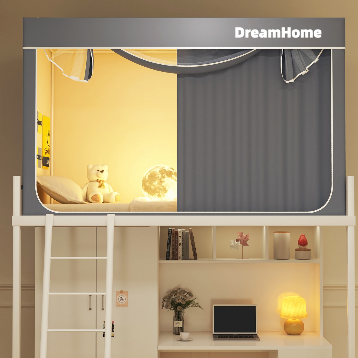 91家纺网 家纺一手货源 找家纺 宅部落 2026新款宅部落学生床帘宿舍上下铺印花无涂层强遮光学生蚊帐 纯色-灰色