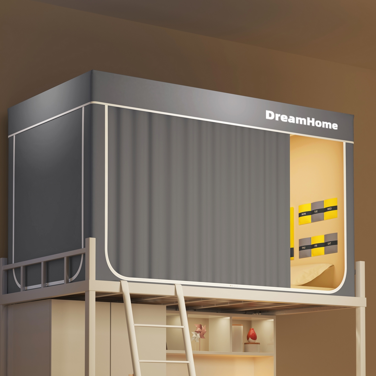 91家纺网 家纺一手货源 找家纺 宅部落 2026新款宅部落学生床帘宿舍上下铺印花无涂层强遮光学生蚊帐 纯色-灰色