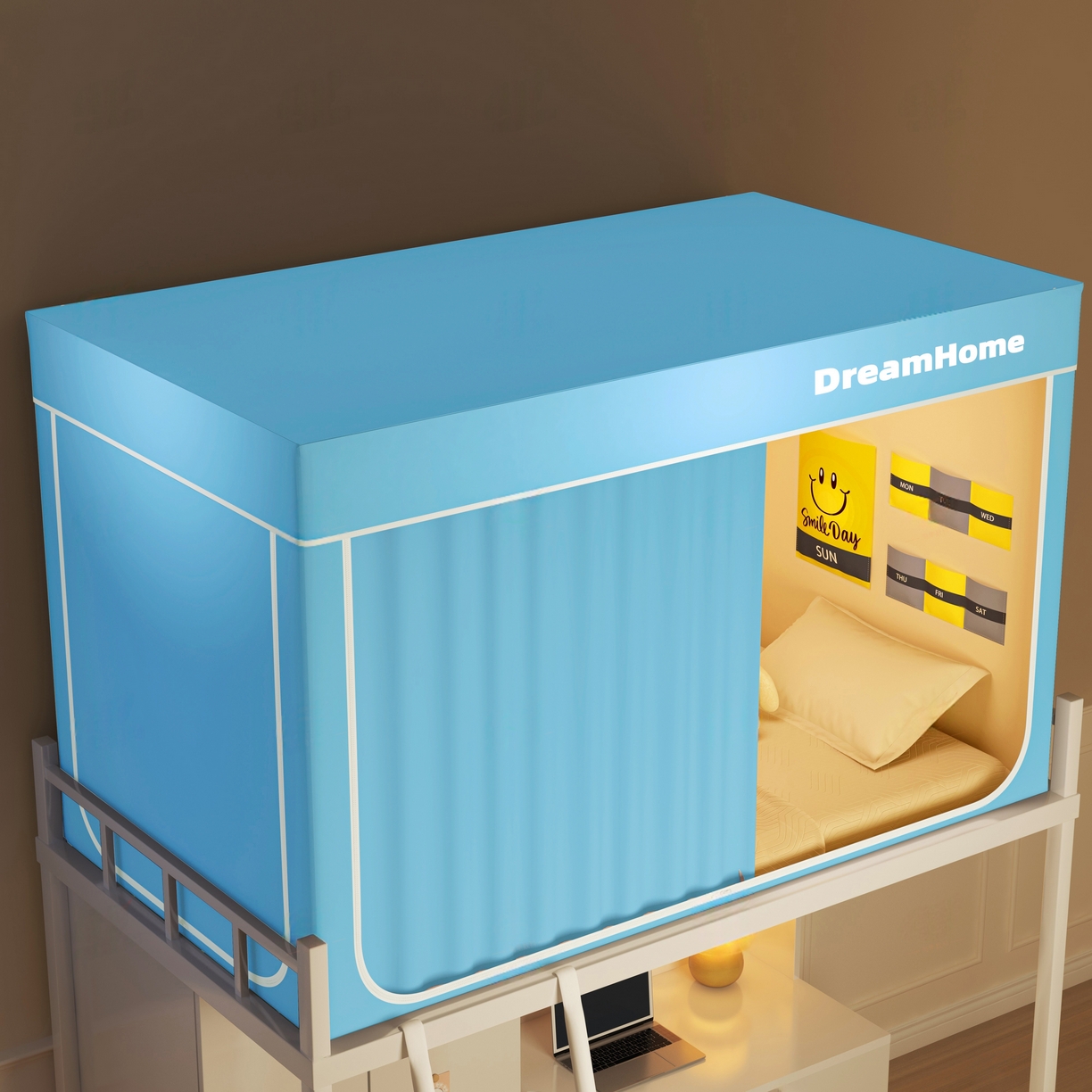 91家纺网 家纺一手货源 找家纺 宅部落 2026新款宅部落学生床帘宿舍上下铺印花无涂层强遮光学生蚊帐 纯色-天蓝色