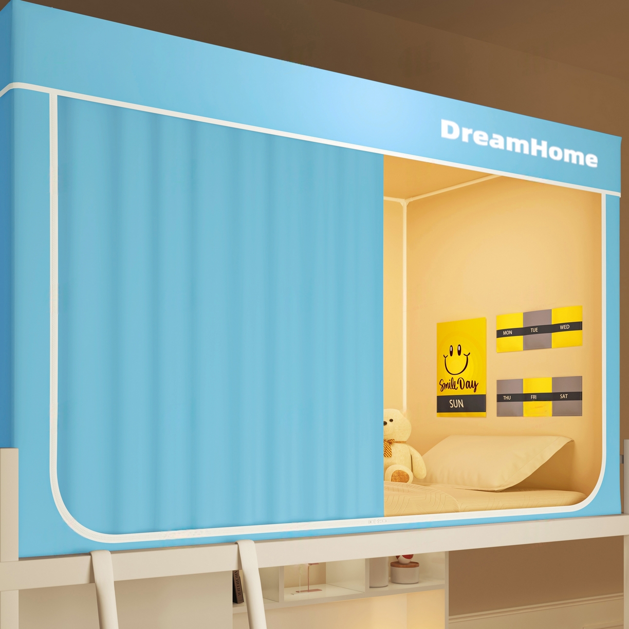 91家纺网 家纺一手货源 找家纺 宅部落 2026新款宅部落学生床帘宿舍上下铺印花无涂层强遮光学生蚊帐 纯色-天蓝色