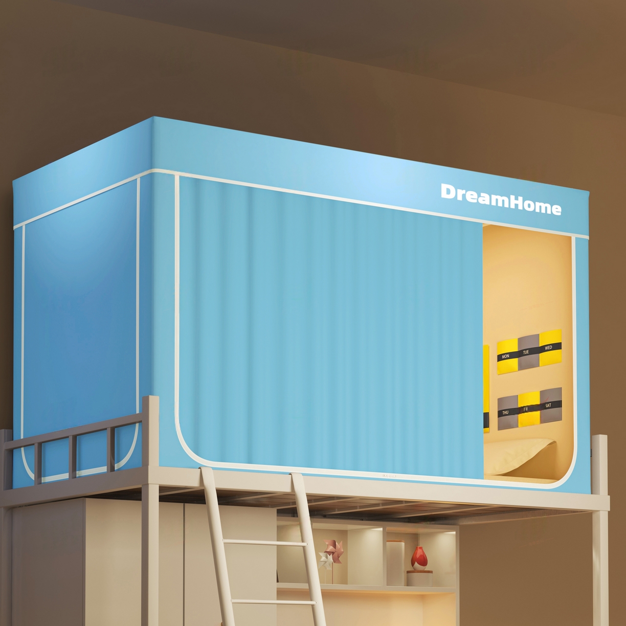 91家纺网 家纺一手货源 找家纺 宅部落 2026新款宅部落学生床帘宿舍上下铺印花无涂层强遮光学生蚊帐 纯色-天蓝色