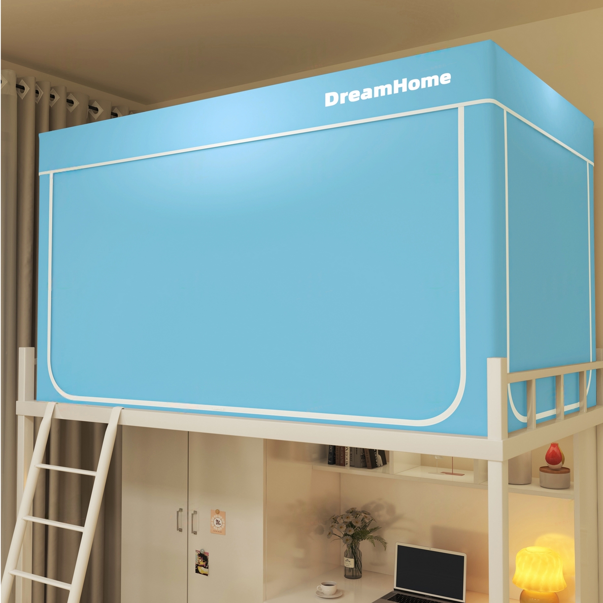 91家纺网 家纺一手货源 找家纺 宅部落 2026新款宅部落学生床帘宿舍上下铺印花无涂层强遮光学生蚊帐 纯色-天蓝色