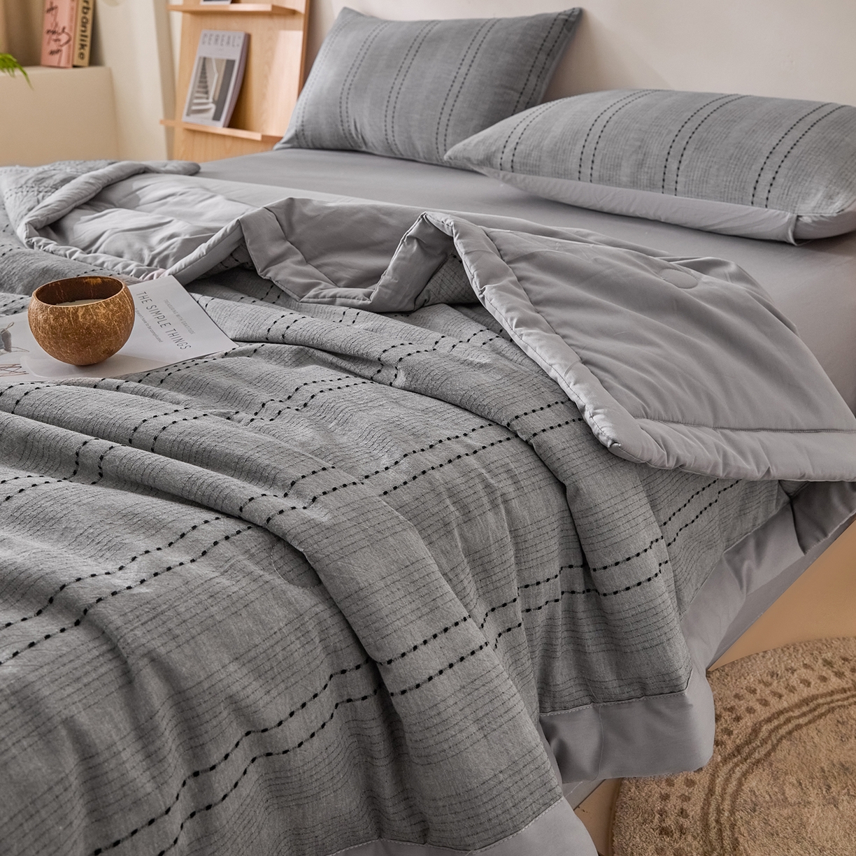 91家纺网 家纺一手货源 找家纺 吾秀家居 2026春夏新款全棉大提花棉花夏被夏凉被空调被-星空系列 星空-浅灰