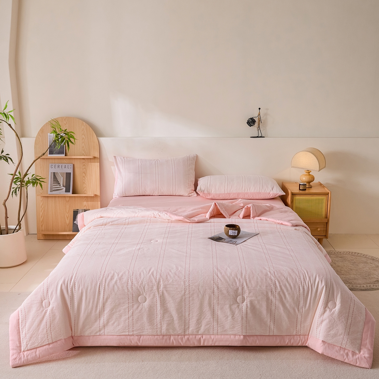 91家纺网 家纺一手货源 找家纺 吾秀家居 2026春夏新款全棉大提花棉花夏被夏凉被空调被-星空系列 星空-浅粉