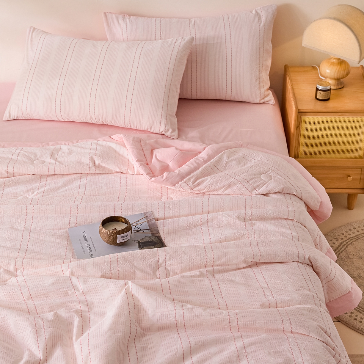 91家纺网 家纺一手货源 找家纺 吾秀家居 2026春夏新款全棉大提花棉花夏被夏凉被空调被-星空系列 星空-浅粉