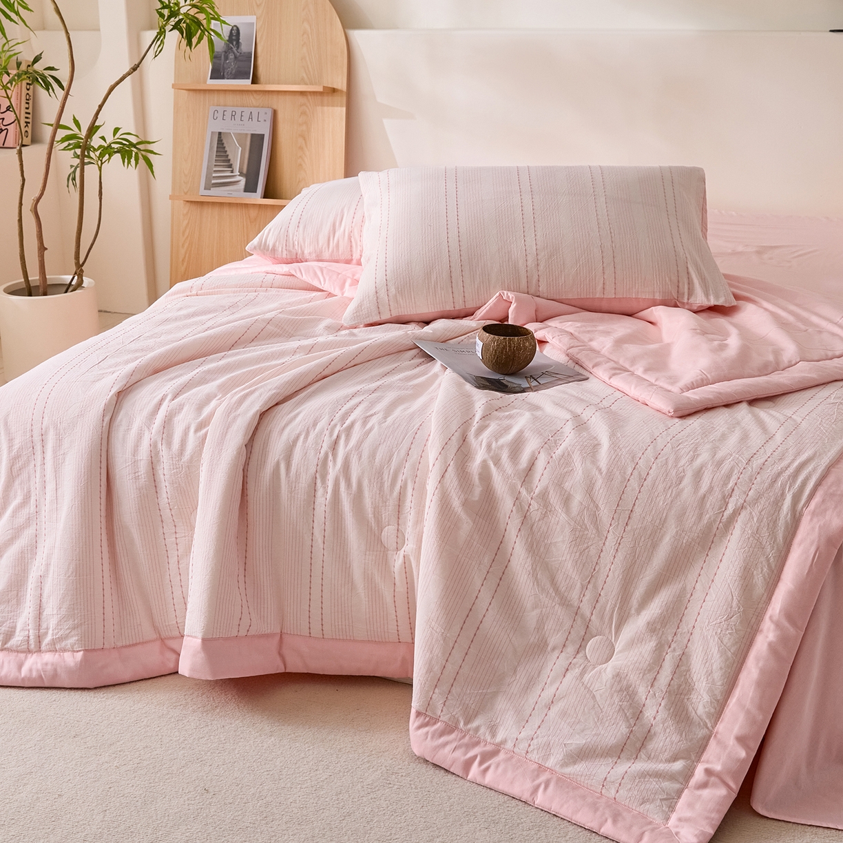 91家纺网 家纺一手货源 找家纺 吾秀家居 2026春夏新款全棉大提花棉花夏被夏凉被空调被-星空系列 星空-浅粉