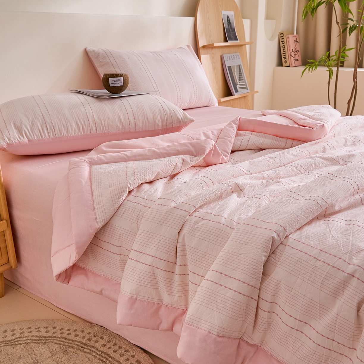 91家纺网 家纺一手货源 找家纺 吾秀家居 2026春夏新款全棉大提花棉花夏被夏凉被空调被-星空系列 星空-浅粉