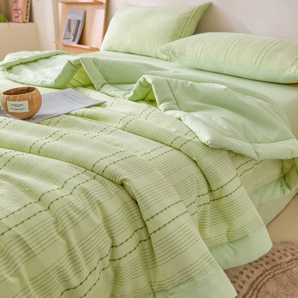 91家纺网 家纺一手货源 找家纺 吾秀家居 2026春夏新款全棉大提花棉花夏被夏凉被空调被-星空系列 星空-果绿