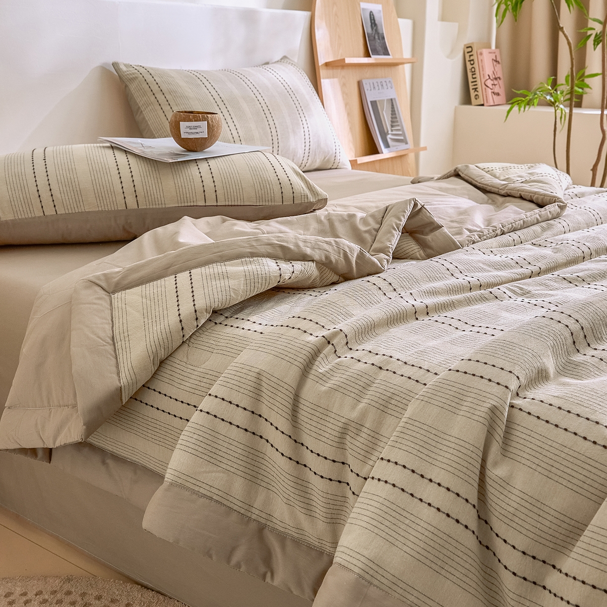 91家纺网 家纺一手货源 找家纺 吾秀家居 2026春夏新款全棉大提花棉花夏被夏凉被空调被-星空系列 星空-卡其