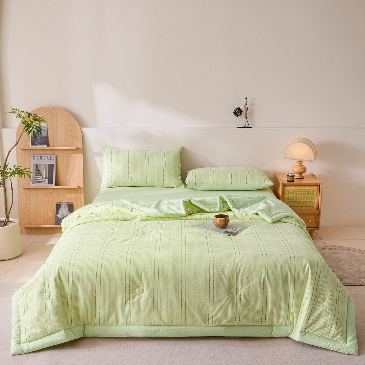 91家纺网 家纺一手货源 找家纺 吾秀家居 2026春夏新款全棉大提花棉花夏被夏凉被空调被-星空系列 星空-果绿