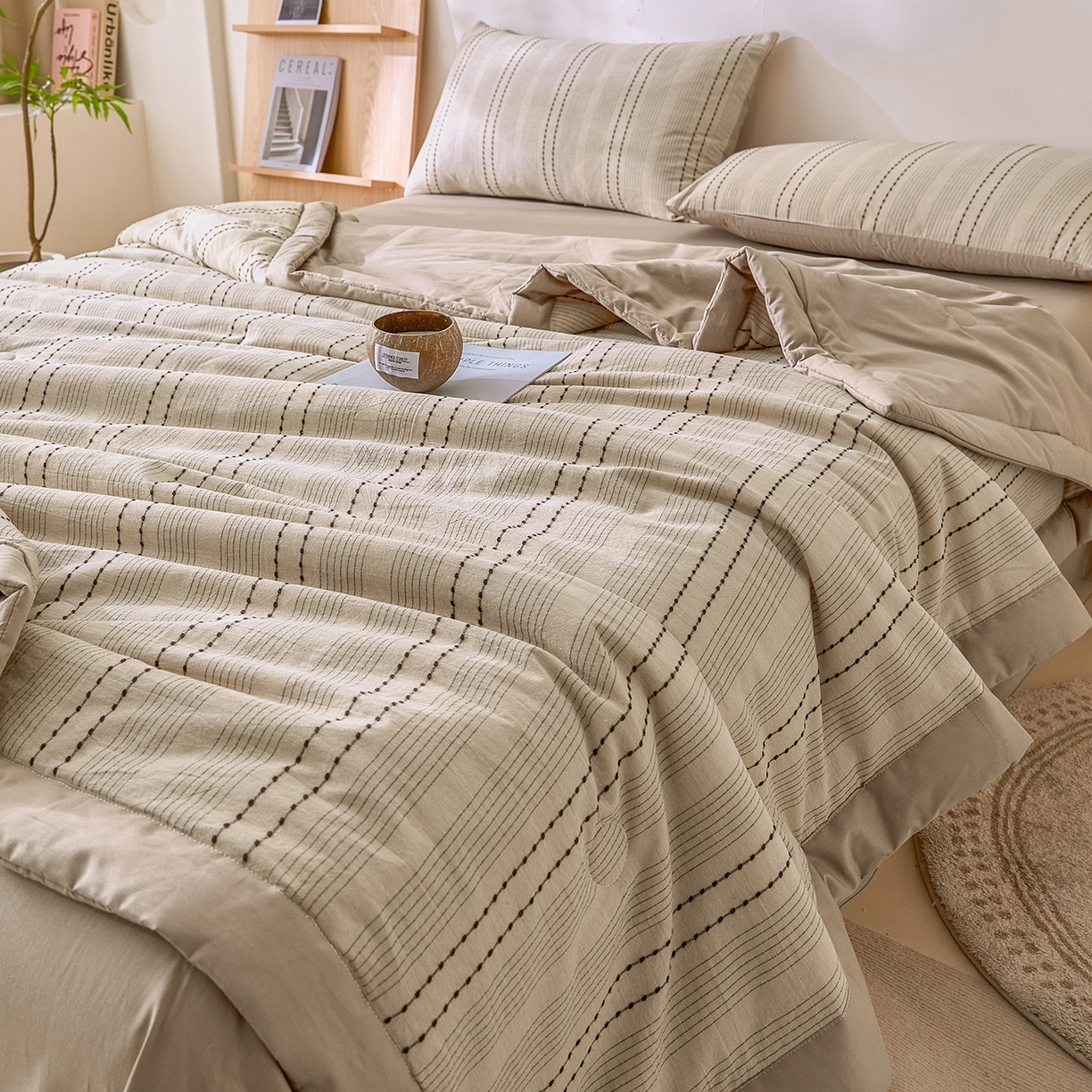 91家纺网 家纺一手货源 找家纺 吾秀家居 2026春夏新款全棉大提花棉花夏被夏凉被空调被-星空系列 星空-卡其