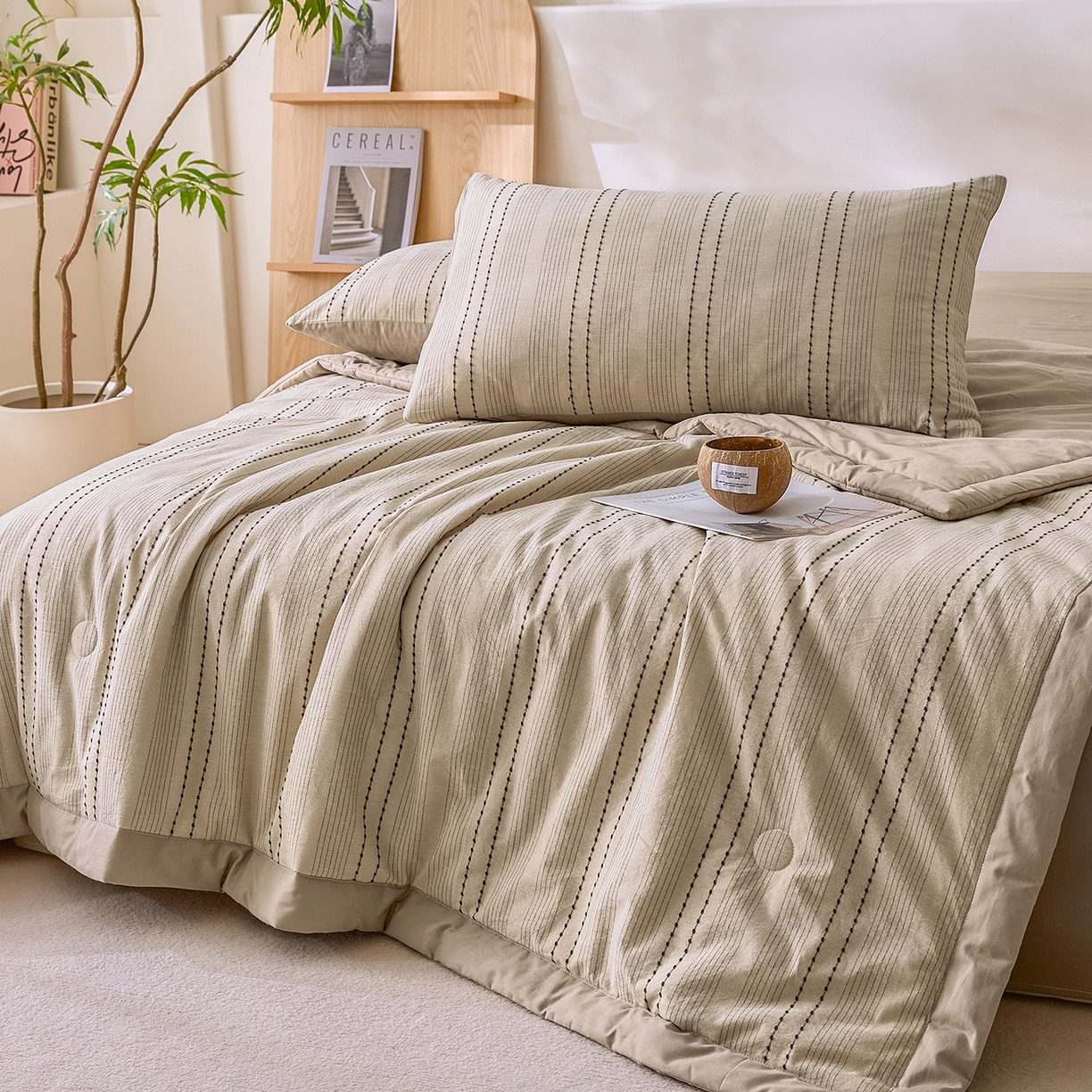 91家纺网 家纺一手货源 找家纺 吾秀家居 2026春夏新款全棉大提花棉花夏被夏凉被空调被-星空系列 星空-卡其