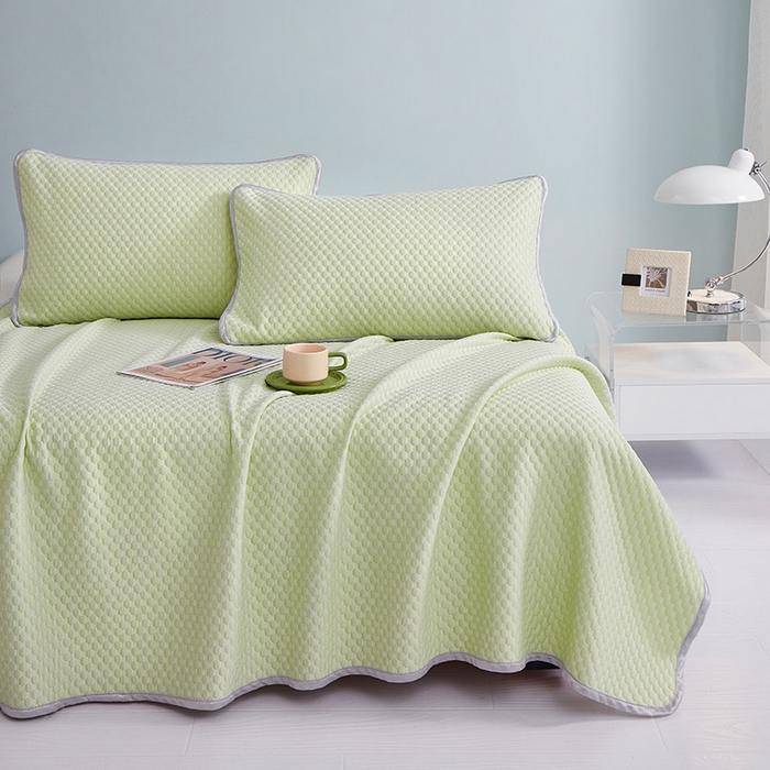 91家纺网 家纺一手货源 找家纺 睡美美家纺 2026新款3D豆豆凉席冰丝席按摩席夏凉席床单床裙款三件套热销款 抹茶绿-床单款