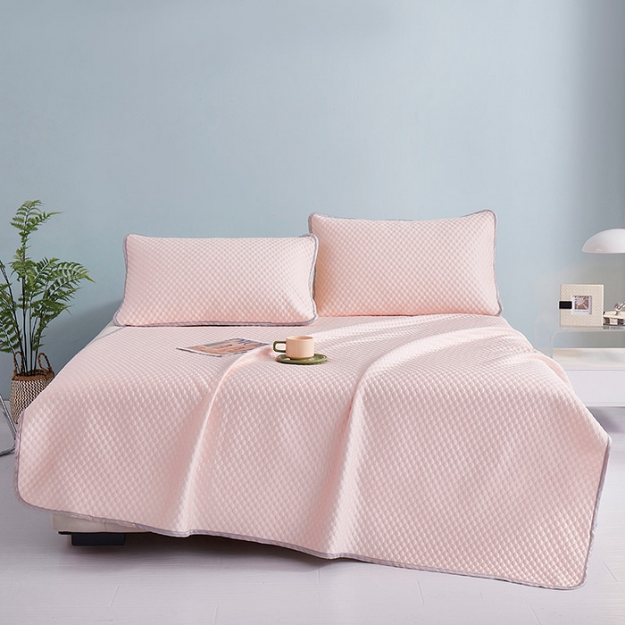 91家纺网 家纺一手货源 找家纺 睡美美家纺 2026新款3D豆豆凉席冰丝席按摩席夏凉席床单床裙款三件套热销款 樱花粉-床单款