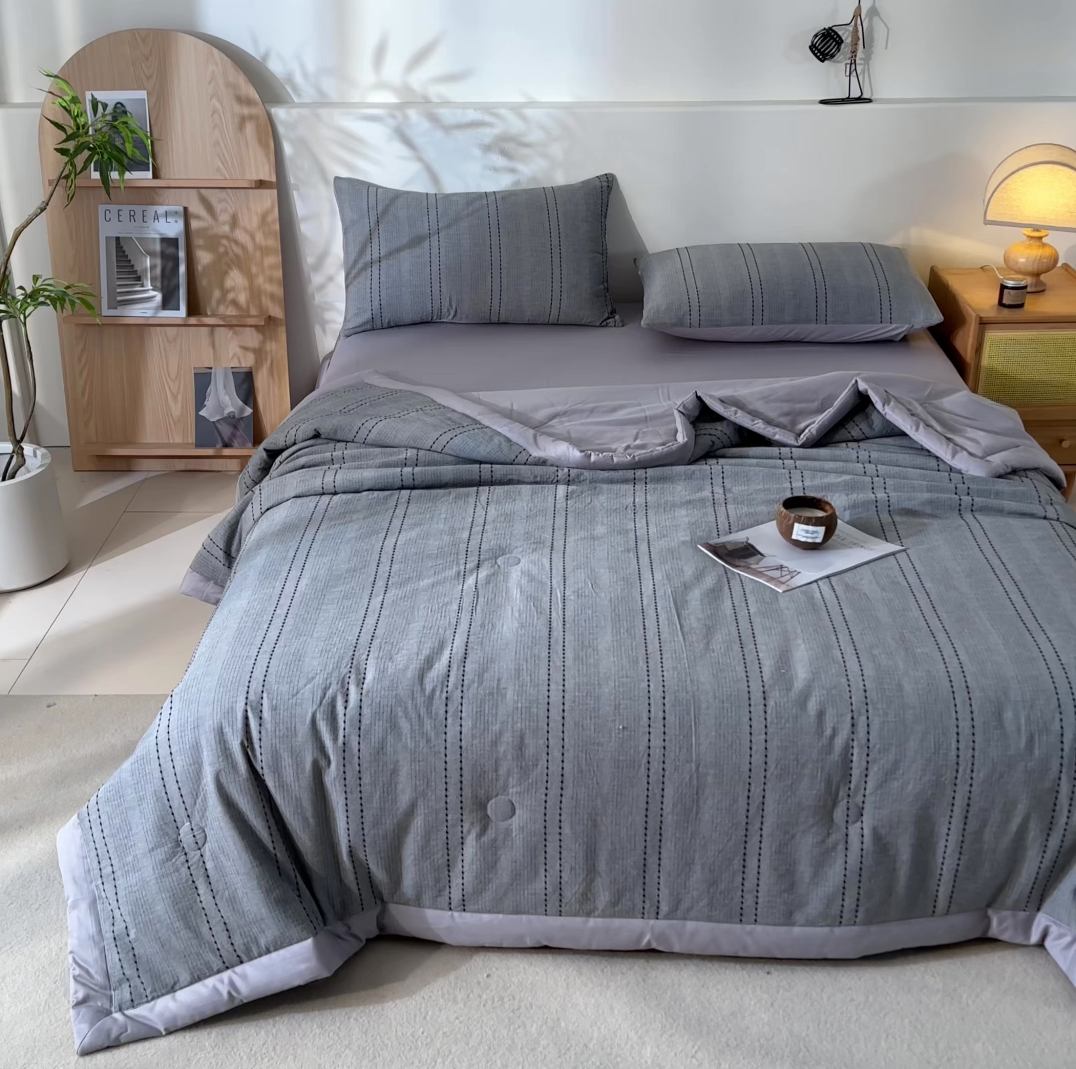 91家纺网 家纺一手货源 找家纺 吾秀家居 2026春夏新款全棉大提花棉花夏被夏凉被空调被-星空系列 星空-浅灰