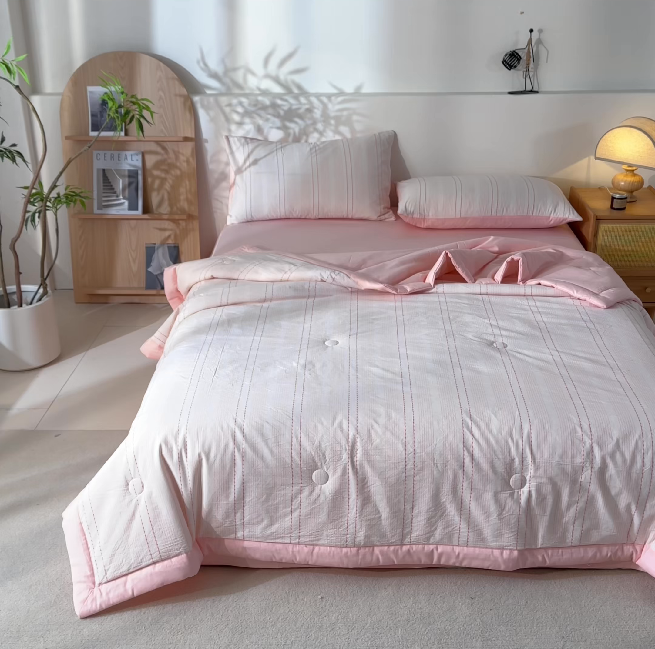 91家纺网 家纺一手货源 找家纺 吾秀家居 2026春夏新款全棉大提花棉花夏被夏凉被空调被-星空系列 星空-浅粉