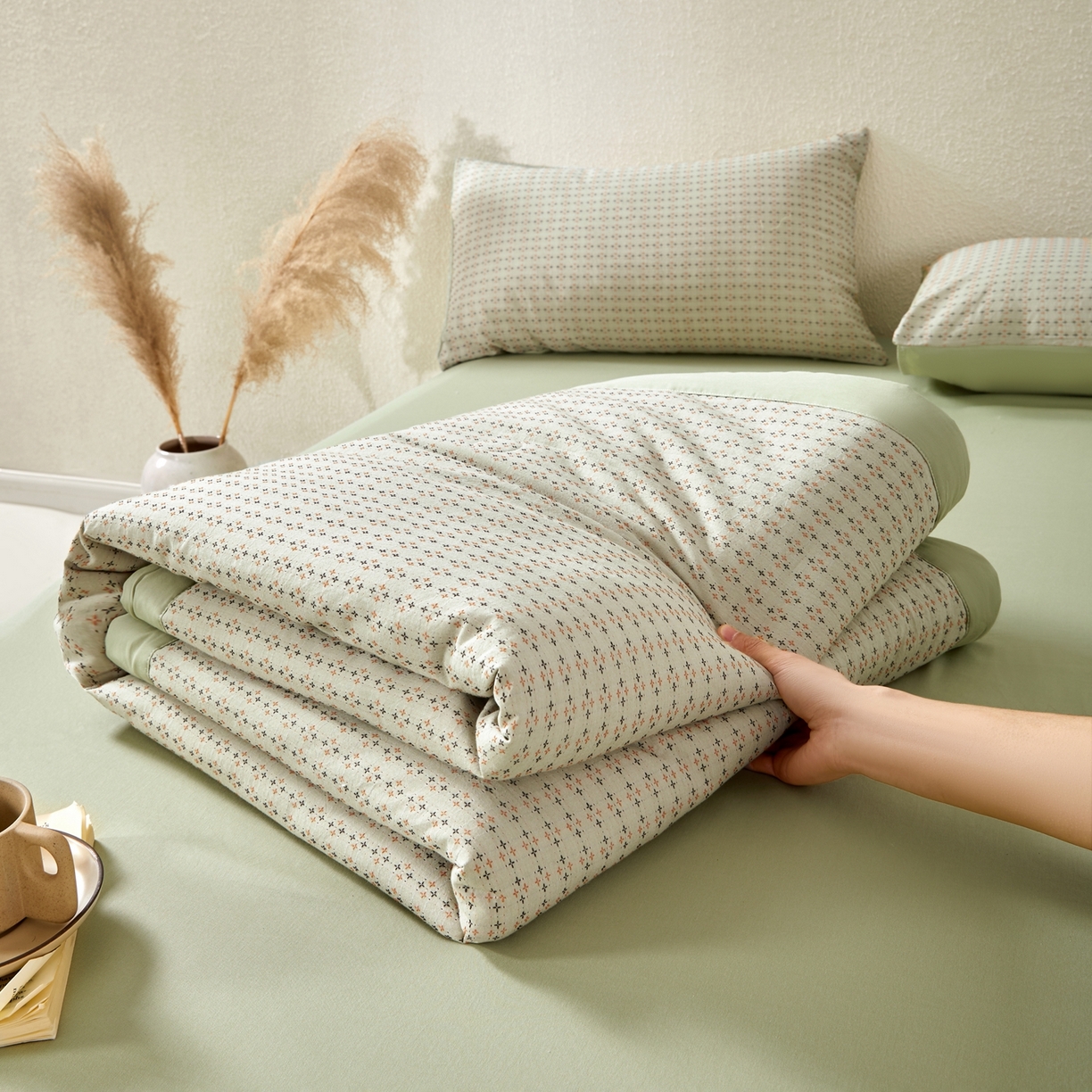 91家纺网 家纺一手货源 找家纺 吾秀家居 2026春夏新款全棉大提花棉花夏被夏凉被空调被-四叶草系列 四叶草-绿