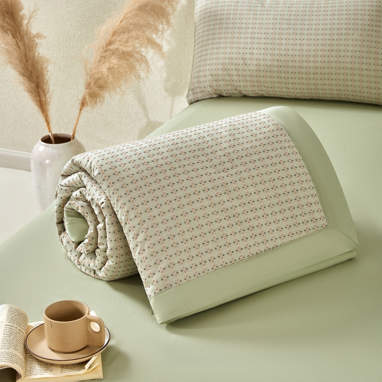 91家纺网 家纺一手货源 找家纺 吾秀家居 2026春夏新款全棉大提花棉花夏被夏凉被空调被-四叶草系列 四叶草-绿