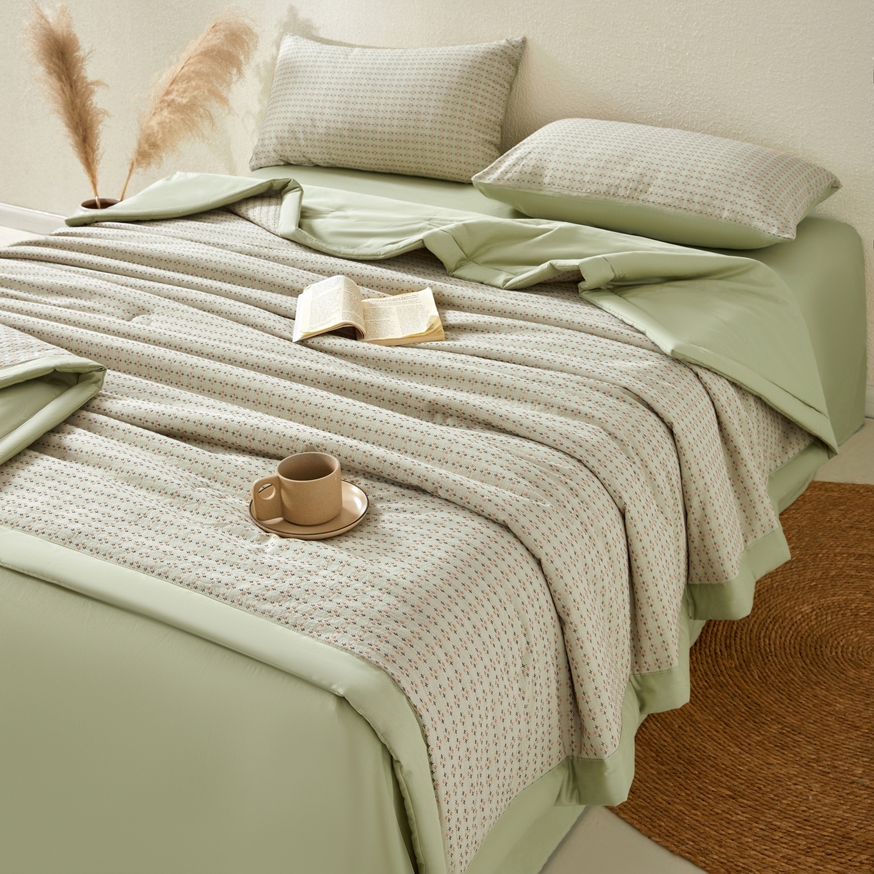 91家纺网 家纺一手货源 找家纺 吾秀家居 2026春夏新款全棉大提花棉花夏被夏凉被空调被-四叶草系列 四叶草-绿