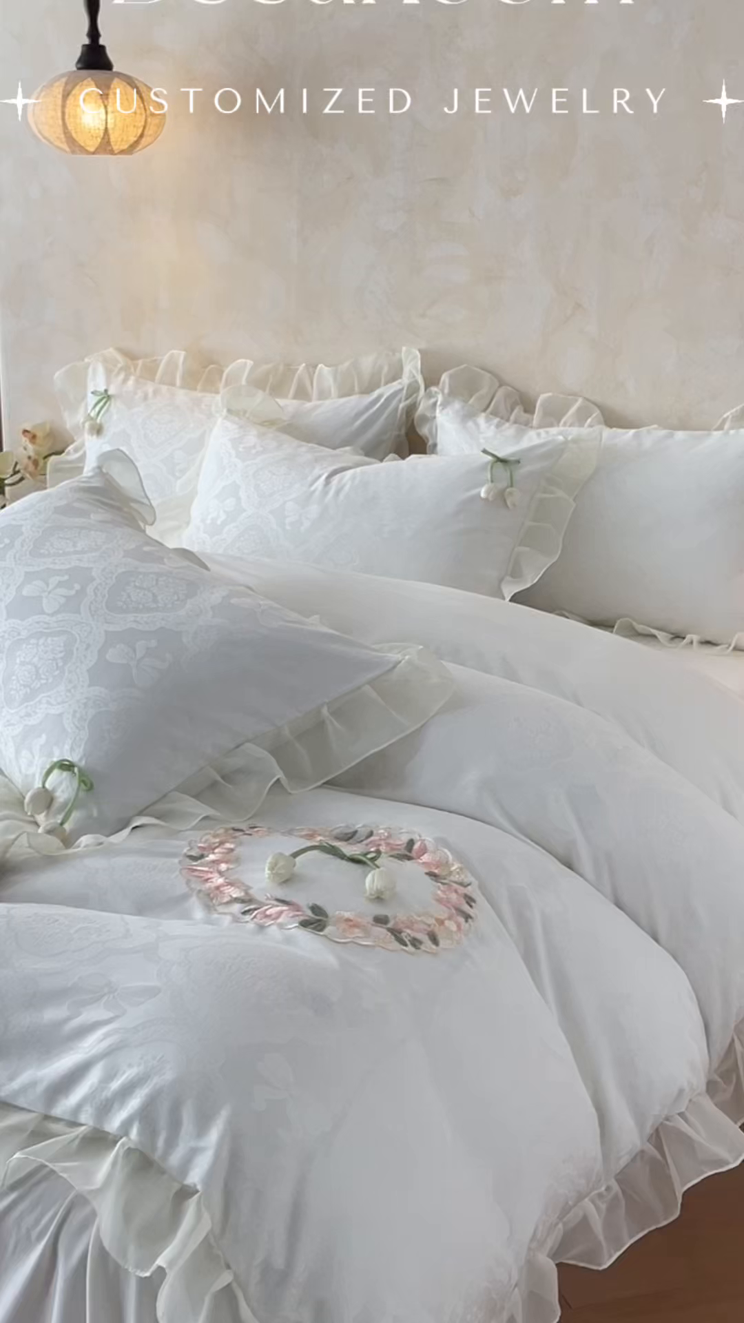 91家纺网 家纺一手货源 找家纺 易禾家纺 2026春夏新款提花水冼棉刺绣雪纺花边四件套-典雅 典雅-白