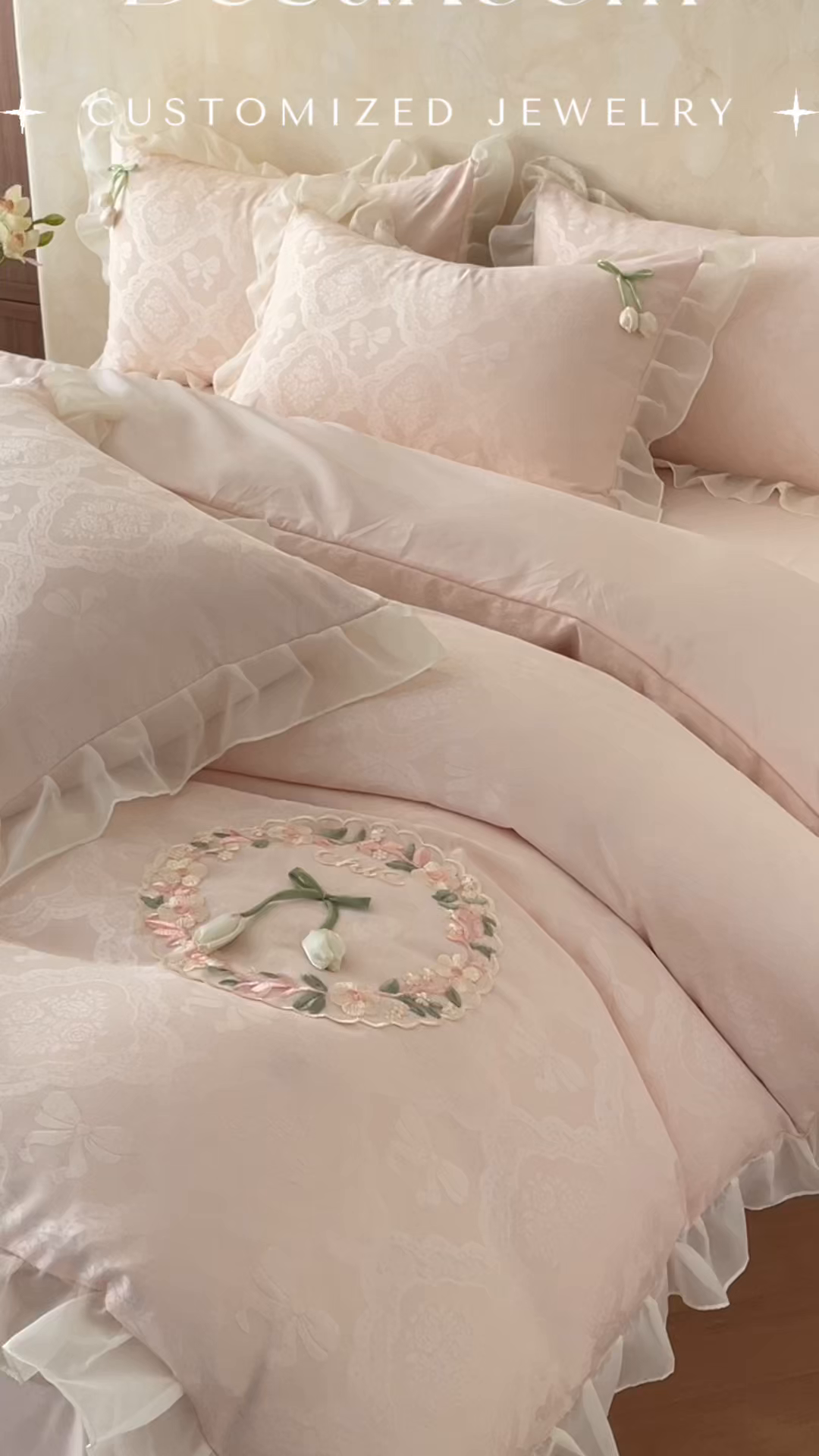 91家纺网 家纺一手货源 找家纺 易禾家纺 2026春夏新款提花水冼棉刺绣雪纺花边四件套-典雅 典雅-玉