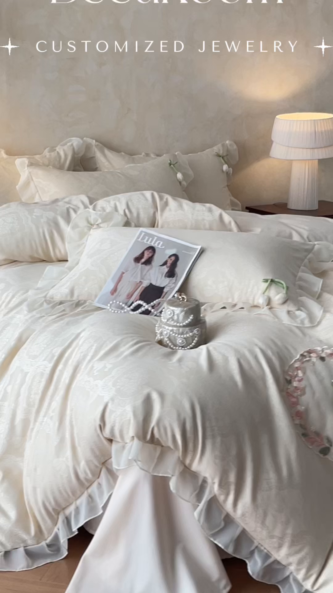 91家纺网 家纺一手货源 找家纺 （总）易禾家纺 2026春夏新款提花水冼棉刺绣雪纺花边四件套-典雅