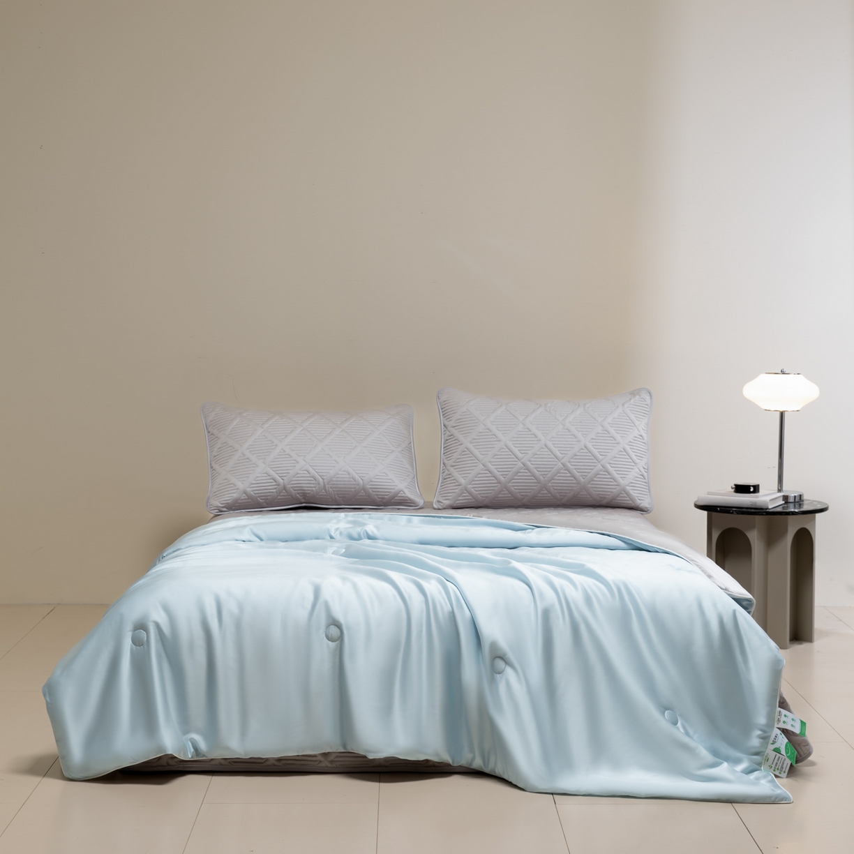 91家纺网 家纺一手货源 找家纺 吾秀家居 2026春夏新款双拼色莱赛尔天丝夏被夏凉被空调被-天纯系列 天丝-湖水兰